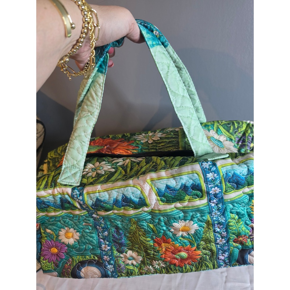 Quilted Volswagon Duffel Bag Teal Green Nature Print Weekender Travel Tote